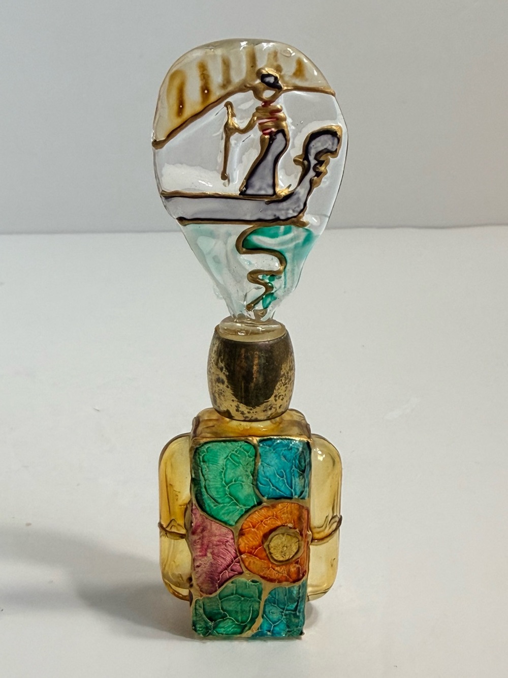 Vintage Venetian Art Glass Mosaic Perfume Bottle With Gondolier Stopper